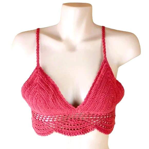 HARLOW CROCHET BOHO CREAM COLOR CROPPED TOP NWOT 100% made small - Picture 6 of 6